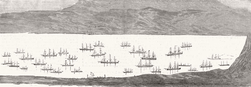 CRETE. Fleets of great powers, Suda Bay 1886 old antique vintage print picture